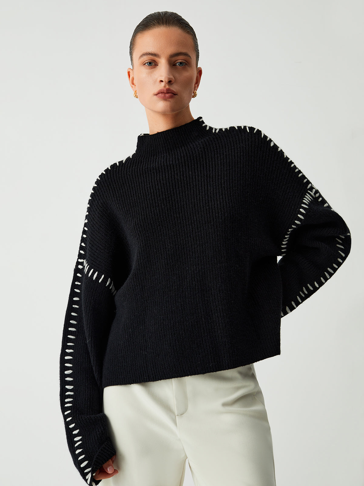 Sara - Oversized Coltrui Sweater Met Stiksels Voor Dames