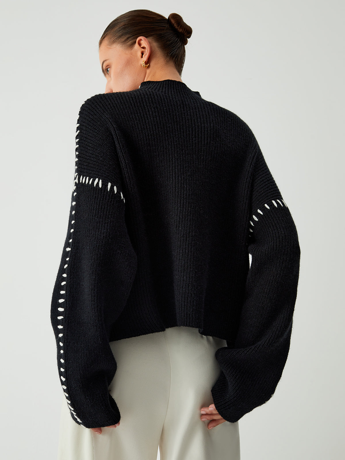 Sara - Oversized Coltrui Sweater Met Stiksels Voor Dames