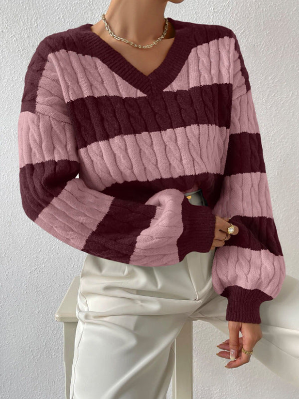 Gestreifter Pullover mit V-Ausschnitt Herbst/Winter