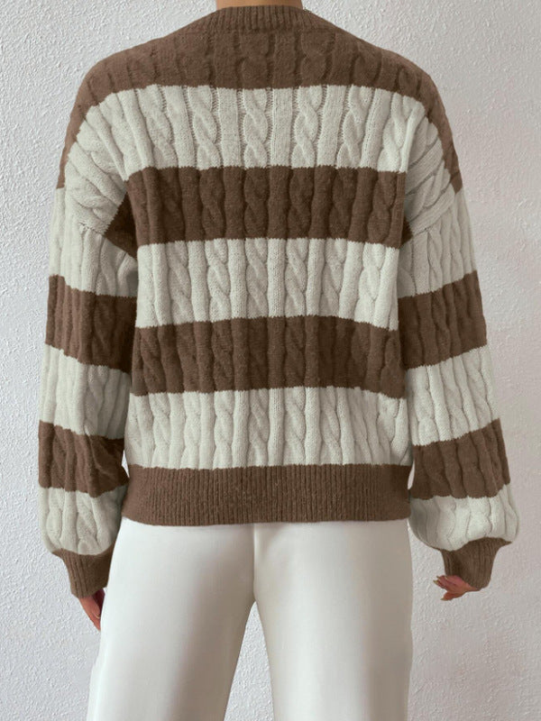 Gestreifter Pullover mit V-Ausschnitt Herbst/Winter