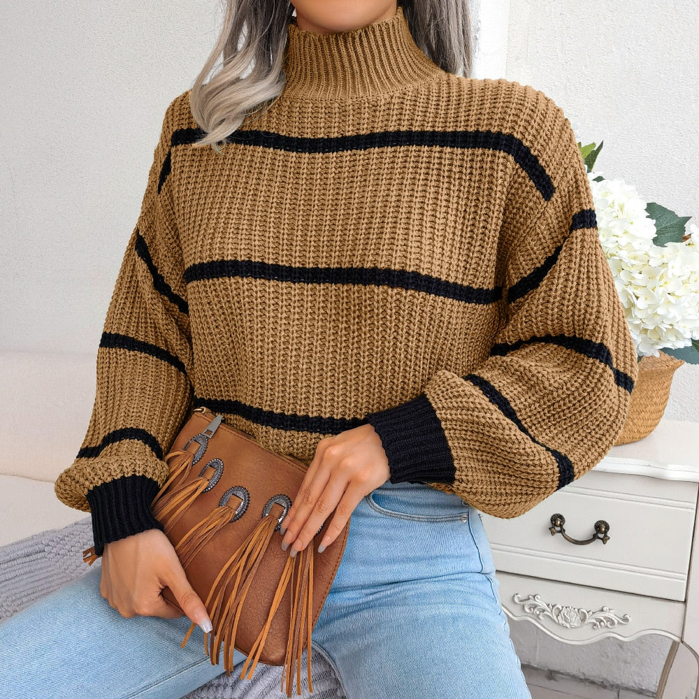 Moderner Damen-Rollkragenpullover mit Streifen